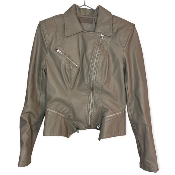 Blank NYC Brown/Tan Vegan Leather Moto Biker Jacket Size Small - Picture 1 of 9